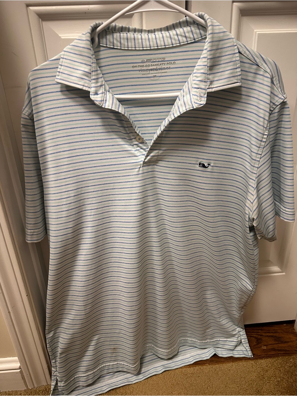 Vineyard Vines Men’s Light Blue and White Striped Polo